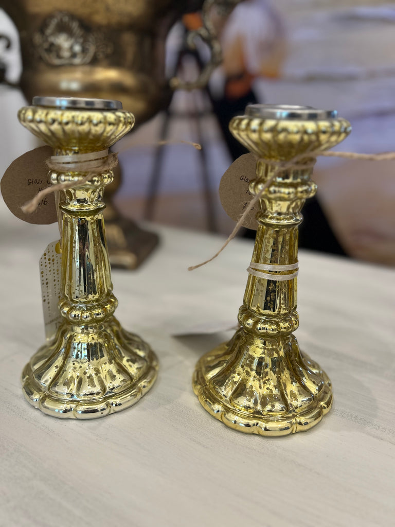 Glass gold colouredcandle holder