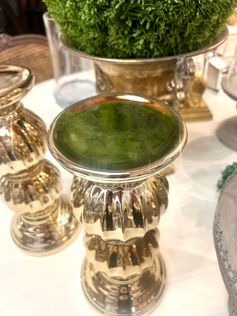 Wide gold coloured candle holder