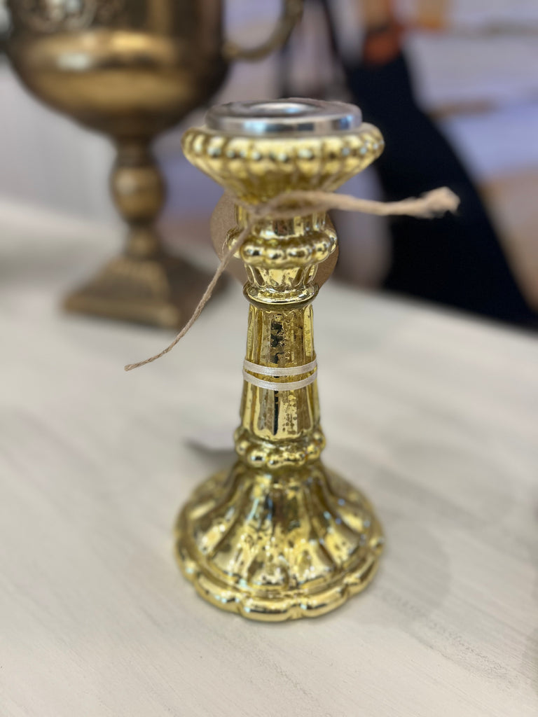 Glass gold colouredcandle holder